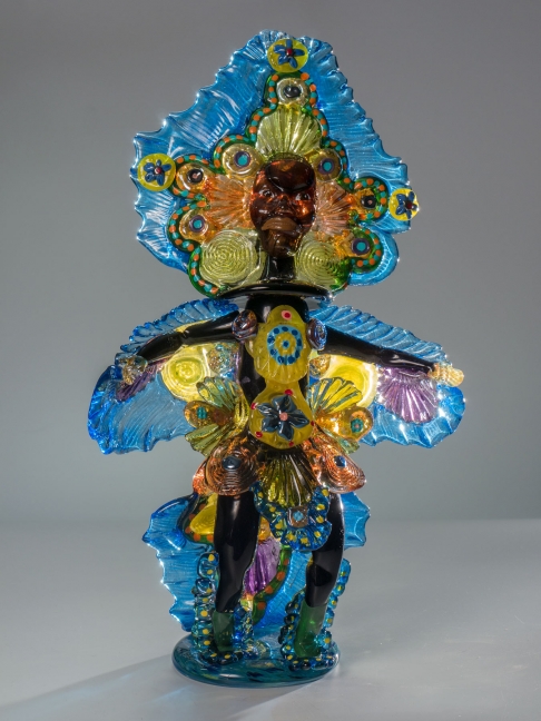 Big Queen Blue, Yellow, Ruby by Teri Walker & Chad Ridgeway | Hand sculpted hot glass Big Queen Blue, Yellow, Ruby